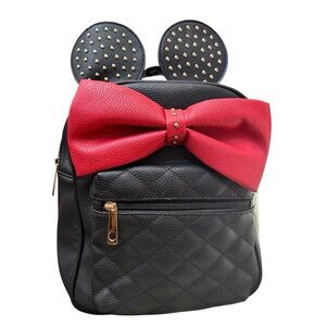 Kissme Couture Black and Red Bow Minnie Mouse Faux Leather Backpack